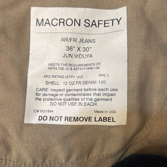 AR/FR Macron Safety 12 Oz Denim Jeans 36 X 30 OSHA COMP Flame Resistant Made USA - Picture 3 of 16